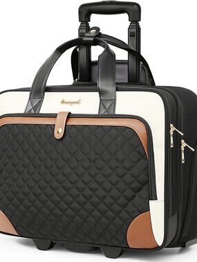 Rolling Laptop Bag, Rolling Briefcase for Women with Waterproof Pocket, 16 Inch